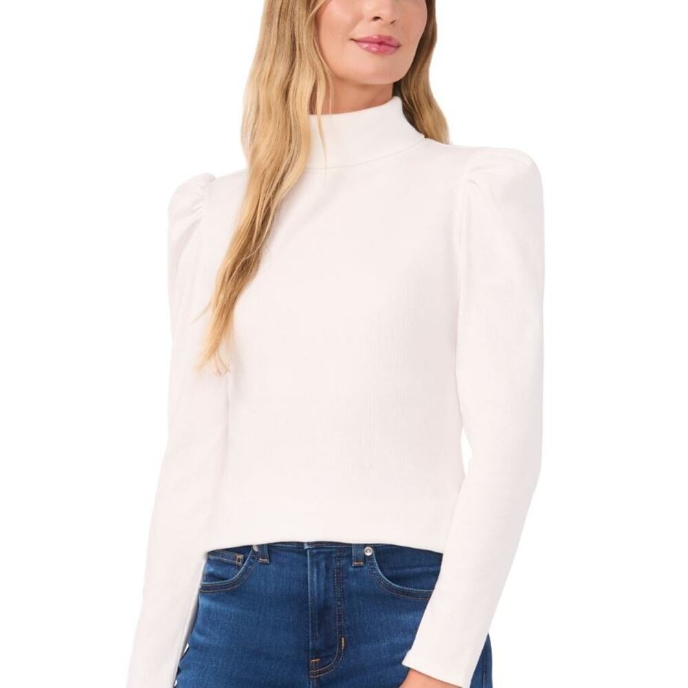 Rachel Parcell Women's Long Puff‎ Sleeve Turtleneck in Ivory XLarge MSRP $49